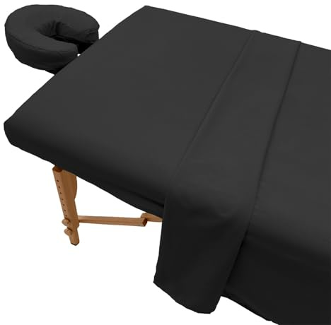 Surwin Drap Housse de Protection 3 Pièces pour Table de Massage, Housse Table Massage avec Trou Drap de Lit Massage SPA Doux Elastique Couverture de Table de Salon de Beauté (185x80cm,Noir)