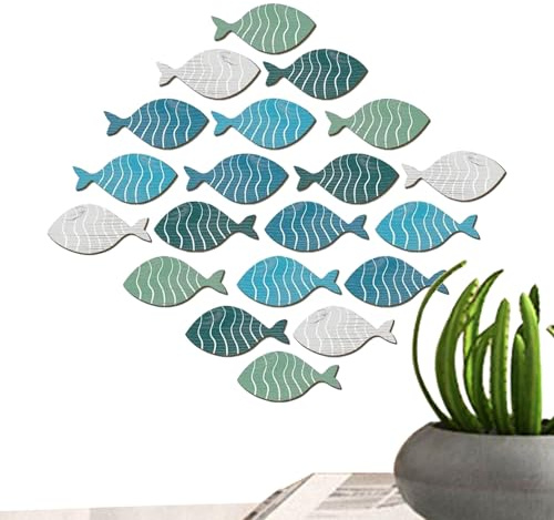 Scultura da parete con pesce - 20 pezzi di arte da parete con pesce, decorazione da parete sulla spiaggia | Arte da parete Scuola di pesci in legno, divertente decorazione da parete, decorazio