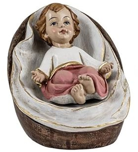 DRW Figura Niño Jesus en Cuna de Resina Pintado a Mano 8x7x10 cm