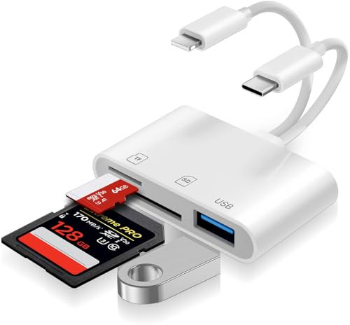 Loydia Adattatore Lettore di Schede SD per iPhone, Lettore Scheda SD per PC USB C, Lettore per Fotocamere da Lightning a Scheda SD/MicroSD, Compatibile con iPhone 15/14/12/Laptop/Tablet, Plug and Play