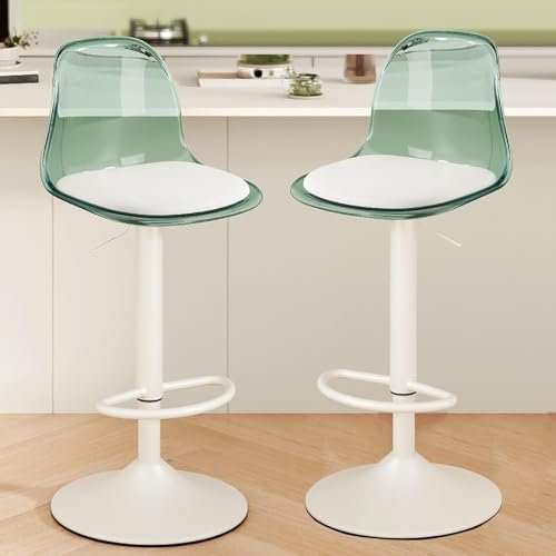 Leomix Set mit 2 höhenverstellbaren Acryl-Barhockern mit Rückenlehne, drehbaren Barhockern mit leisem Universalrad, um 360° drehbarem Lift-Pub-Stuhl, für Bar, Küche, Esszimmer,E