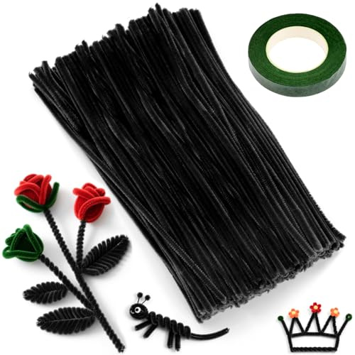 XRXYMQ Pfeifenreiniger 200 Stück 30 cm Schwarz Chenilledraht DIY Set | Pfeifenputzer 30 cm, schwarz, flexibel und formbar, ideal für DIY Basteln, Blumen, Dekoration und kreative Handwerksprojekte