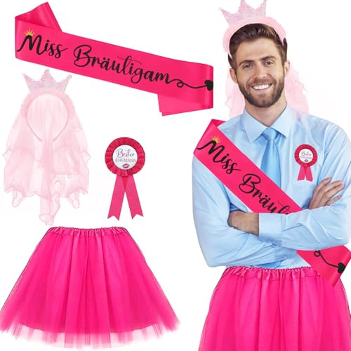 Dandin Junggesellenabschied Männer Kostüm, JGA Kostüm Männer Set, JGA Party Zubehör,Tütü Herren Männers Outfit,Junggesellenabschied Krone,Abzeichen,Schärp