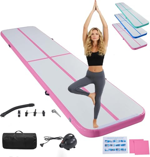 LSBIKE Air Matte Track, 3/4/5/6 M Tumbling Matte, Gymnastikmatte mit Luftpumpe, Trainingsmatte Turnmatte für Zuhause, Outdoor, Yoga, Übungsgymnastik usw, Rutschfest & wasserdicht