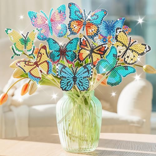 JAYZUUM 10 Stück Schmetterling Diamond Painting Set für Erwachsene & Kinder – Deko für Balkon, Innen & Außen, Bastelset Geschenk für Mama und Mädchen