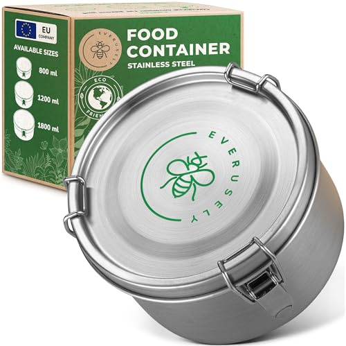 Everusely Boîte alimentaire en acier inoxydable - Capacité 1,8 L - Boîte à lunch ronde pour enfants et adultes - Boîte à goûter étanche avec couvercle - Organiseur réutilisable