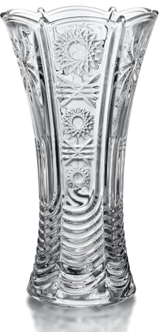 Vintage Glass Vase – 23cm Decorative Textured Flower Vase with Starburst Pattern Elegant Flared Top for Home, Table or Event Décor (Silver)