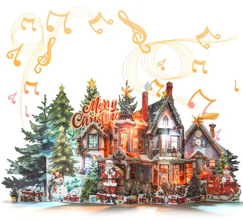 TIKLANA Pop Up Christmas Cards, 3D Jumbo Musical Xmas Card with Lights