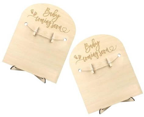 NUOBESTY 2sets Memorial Cards Wooden Birth Announcement Sign Stand and Clips Newborn Commemorative Plaque for Shower Present Nursery Wall Decor