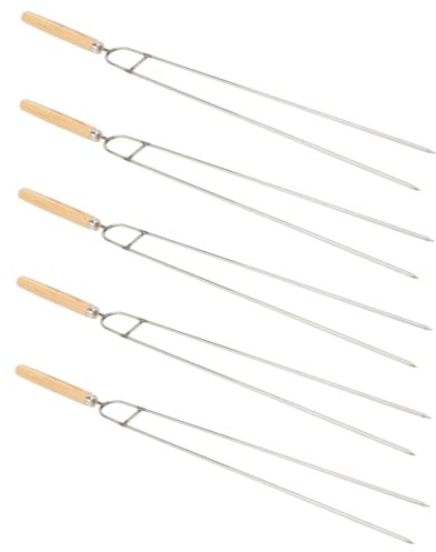 VICASKY 5 Pièces Fourchettes Bbq Acier Inoxydable avec Manche Lot de Bâtons à Brochettes Réutilisables pour de Poulet et Agneau Outils Barbecue Antidérapants et Faciles à Nettoyer