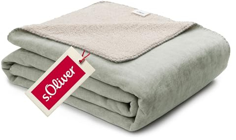 s.Oliver Lounge Decke 150x200 - Polyesterflausch kuschelig, warm & waschbar, Kuscheldecke grün