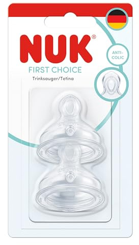 NUK First Choice Babyflaschensauger | Ab 6+ Monaten | Anti-Kolik-Flaschensauger | Silikon | Mittel | 2 Stück