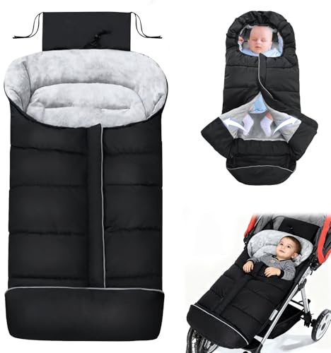 Fußsack Kinderwagen Winter, Winterfußsack Kinderwagen mit Kapuze und Reißverschluss, Universal Fußsack Buggy, Einschlagdecke Babyschale für Herbst & Winter, Wasserdicht Warm