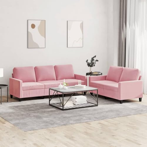 YuuSsea 2-TLG. Sofagarnitur mit Kissen, Rosa Samt, Robustes Metallgestell, Bequeme Polsterung für Wohnzimmer, Langlebiges Möbelset für Entspannung