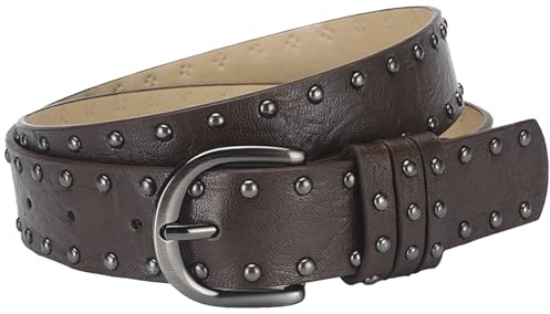 AIEOE Cintura in Pelle PU Unisex da Donna Uomo per Jeans Carnevale Cintura Punk con Borchie Cowgirl Y2K Hip Hop 3,3 * 107 cm Marrone Scuro