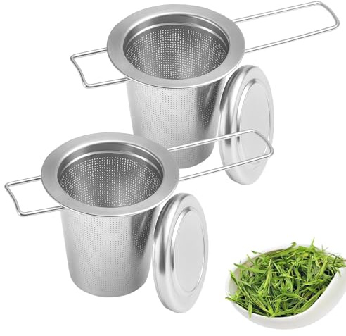 KAIYAYA 2 Pièces Filtre à Thé, Infuseur à Thé en Acier Inoxydable avec Poignée Pliable et Couvercle – Infuseur Réutilisable pour Tasses, Mugs et Théières