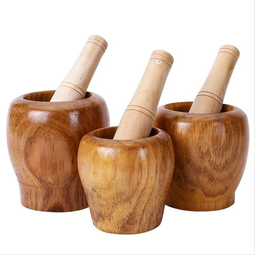 Mortaio con Pestello Macina aglio manuale in legno Pressa for erbe Mortaio Pestello Set Chopper Gadget da cucina(Small 9.5x7)
