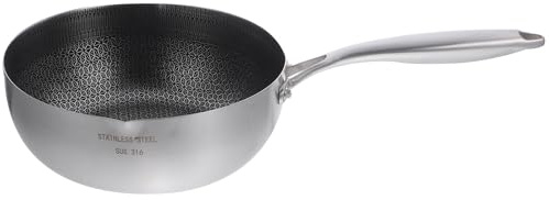 COLLBATH Padella in Acciaio Inossidabile 304 Design a Nido D'ape Antiaderente, Manico Ergonomico, per Cucinare a Casa Comodità