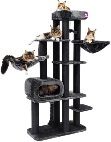 Petrebels Kratzbaum XXL Interstate 199 cm, Maine Coon Kratzbaum groß mit Dicke Ø 12 Sisalstämme, Farbe Schwarz