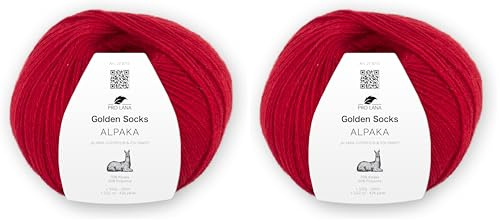 Pro Lana Golden Socks Alpaka, 100 g/390 m, 70% Alpaka, 30% Polyamid, 4-fädig, superweiche Sockenwolle (31 rot) (Packung mit 2)