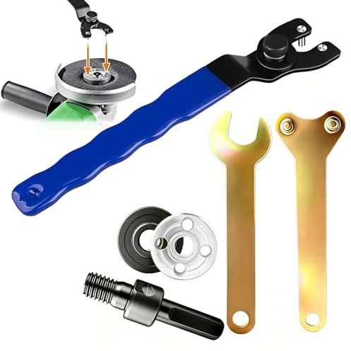 Vauxe 6 Pieces Adjustable Pin Spanner Kit, 10-49 mm Grinder Spanner Wrench with 2 Press Plates & Mandrel, Turn Drill into Grinder, Angle Grinder Tool Kit with Insulated Grip (Blue)
