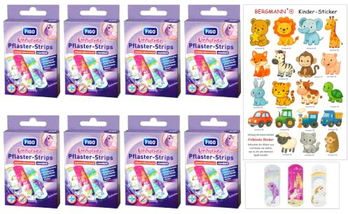 80 tiritas infantiles FIGO, motivos de unicornios y gratuitos: pegatinas Bergmann ®, juego de tiritas para niñas y niños, clínicamente probados, resistentes al agua, tiritas, tiritas de colores