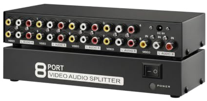 TNP AV Splitter 1 In 8 Out 3 RCA Composite Video L/R Audio Splitter Amplifier Distribution Split Box for Cable Box DVD DVR Analog TV
