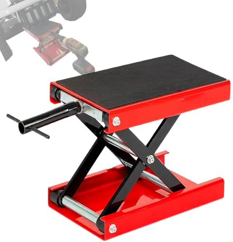 SUNROAD 1100 lb Motorcycle Scissor Lift Jack, Compact Quick Lift Stand for Dirt Bikes, ATVs & Scooters, Center Jack for Home Garage & Track Maintenance, Red