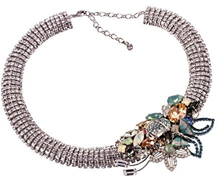 ba bijou-art Damen-Halskette Collier Kristalle von Swarovski® Blumen Blau Peach Opal Rhodiniert
