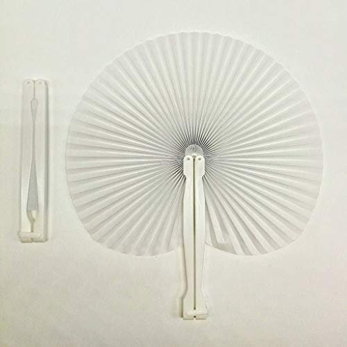 CHSYOO 20 x White Paper Pocket Hand Fans Round Folding Fan with Plastic Handles for Wedding Birthday Party Favor Party Bag Fillers Travelling