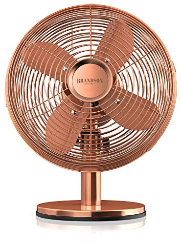 Brandson - Ventilatore da Tavolo Rame Design retró - 25cm Diametro con 3 Livelli di velocità - Oscillazione di 80 Gradi - Inclinazione Regolabile di Circa 40 Gradi - 30W - Rame