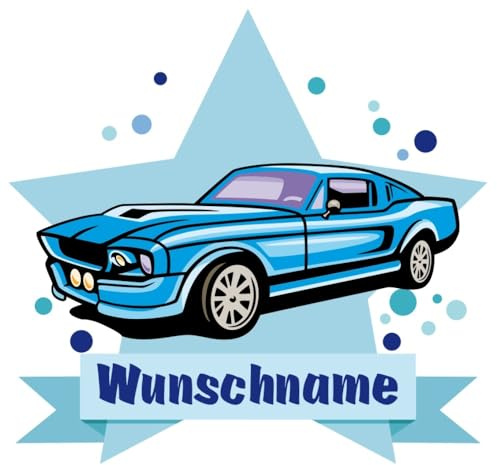 Samunshi® Blaues Auto Wandtattoo Türschild mit Name personalisierbar Kinderzimmer Türaufkleber Baby Wandaufkleber - 40x35cm mehrfarbig