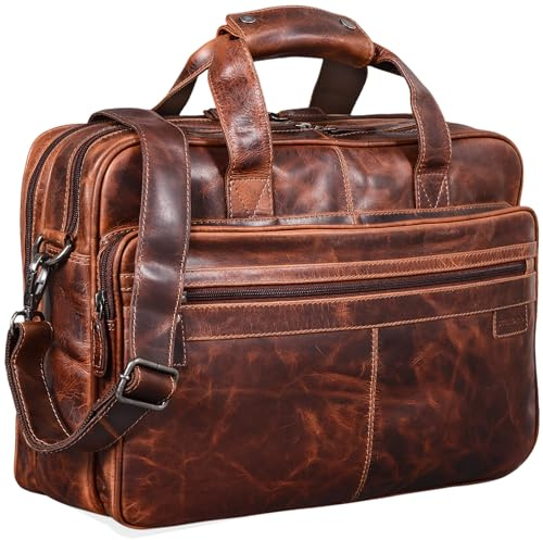 STILORD Atlantis Leder Aktentasche groß Vintage Lehrertasche Arbeitstasche große Ledertasche Businesstasche zum Umhängen Trolley aufsteckbar Farbe:Milano - braun