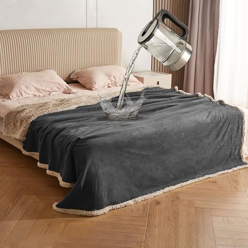 Catalonia Manta Impermeable, Colcha, Cama, sofá, Manta de Peluche, Funda Protectora para sofá, Manta de Vida Repelente al Agua, Manta de Forro Polar Sherpa para Cama, sofá, Gris/Topo 203 x 152 cm