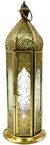 Orientalische Metall/Glas Laterne im marrokanischen Design | Filigrane Verarbeitung, farbiges Glas, für Teelichter geeignet, schafft ein 1001 Nacht Ambiente.