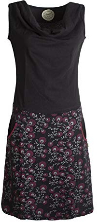 Vishes - Alternative Bekleidung - Damen Baumwoll-Kleid, Blumen-Muster, Wasserfall-Kragen und Taschen schwarz 42