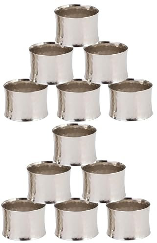 SKAVIJ Handgemachte Gehämmert Serviettenringe 12Er Set für die Abendessen, Party, Tägliche, Esstisch Dekoration Silber