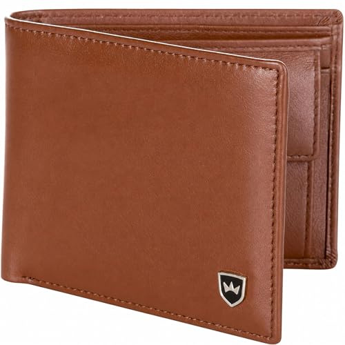 Kronenschein® Geldbörse Herren Leder mit RFID Schutz - Echtleder Portemonnaie mit Münzfach - Geldbeutel für Männer - Brieftasche Wallet braun - Portmonee Ledergeldbeutel aus Nappa Leder (Hellbraun)