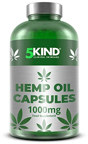 5kind Hemp Oil Capsules High Strength 2000mg - 180 Soft Gel Hemp Seed Oil 1000mg - Virgin, Cold Pressed Hemp Capsule - Naturally Rich Omega 3 6 9 High Strength