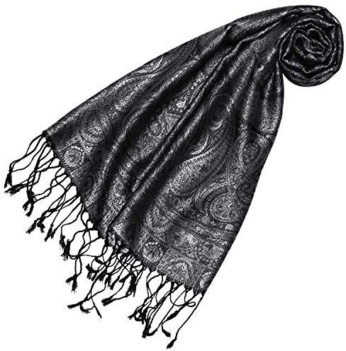 Lorenzo Cana Luxus Seidenschal für Frauen Schal 100% Seide gewebt Damenschal elegant Paisley Muster Grau Schwarz 78645