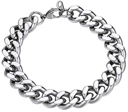 FindChic Pulsera Ancha Hombre Acero Cubano 19cm Pulseras de eslabones Acero inoxidable pulsera para sobrino