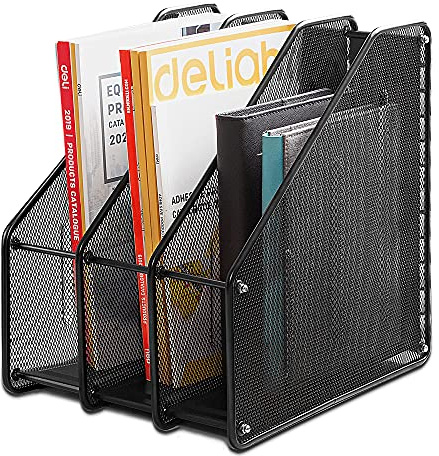 deli Zeitschriftensammler, 3 Fächer, Metallgeflecht Schreibtisch Organizer, Schwarz