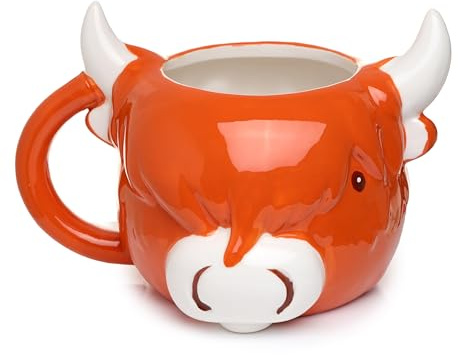 Puckator Highland Coo Cow Head Ceramic Shaped Tea Coffee Mug - Funny Home Accessories - Cute Gifts for Girlfriend - Large Mugs for Men Women Hot Drinks Cute Cups Presents Secret Santa Gift Cup Set