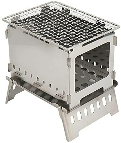 qiuqiu Outdoor Folding Oven Grill Camp Stainless Steel Windbreak Fire Platform Barbecue Oven Outdoor Picnics, Robust Grill Folding Grill is Not Easy to Deform, Not Easy to Rust