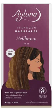 Ayluna Pflanzenhaarfarbe HELLBRAUN 65 – vegane Henna-Haarfarbe, 100% Bio, für intensive Grauhaarabdeckung & natürlichen Glanz, 100 g