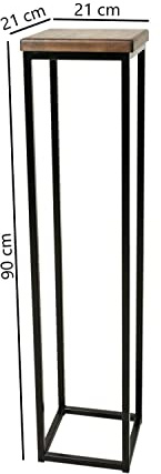 1 BestLoft Blumensäule Dora aus Eiche - Dekosäule im schlanken Design + Stahlgestell (Gestell Schwarz Platte Dunkel, Höhe 90 cm)