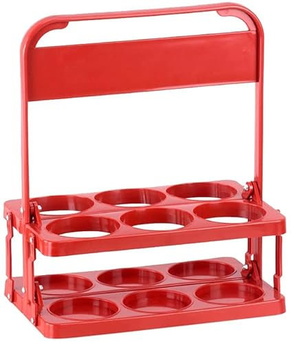elemhome Bottle Holder Carrier Plastic Bottled Beer Garden Glass Collector Carrier Plastic Beer Portable Folding Basket Glass Carrier Milk Bottle Holder for Bar Outdoor Picnic Party (Red)