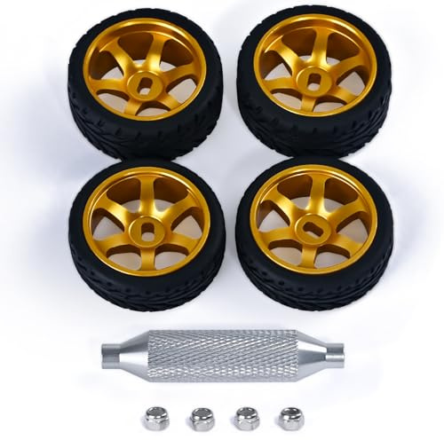 Abendor 6 Spoke Wheel Rims & Rc Car Speed Tires for 1/28 RC Hobby Model Car, [2*Narrow+2*Wide] 4 Pcs 20mm Aluminum Alloy Rims with Tires for Wltoys K969 K989 P929 AWD XRX AMZ WL DRZ GLA BZ