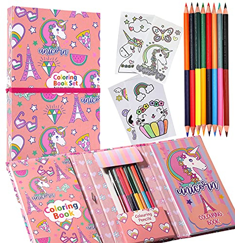 Pinkgarden Einhorn Malset für Mädchen, Einhorn Malerei Bücher mit 60 Seite und 8 Buntstiften zum Zeichnen und Malen, Geburtstagsgeschenk für Mädchen Jungen Kinder im Alter von 3-12