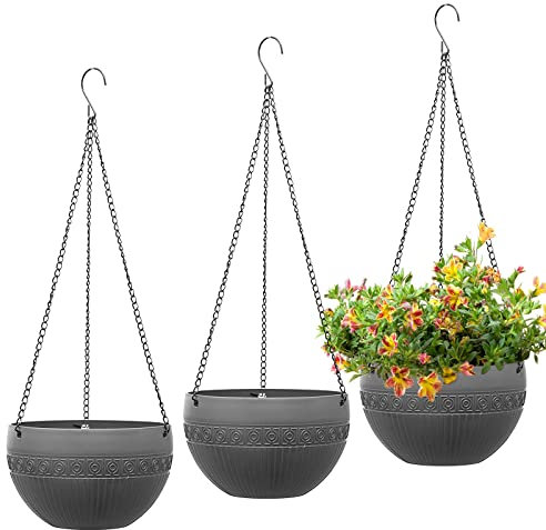 MissFox Pots de Fleurs Suspendre de 3 Paquet(diamètre - 21cm), Pot Suspendu Plante Exterieur en Plastique, Arrosage Automatique Jardiniere Suspendue avec Chaîne Suspendue pour Intérieur et Balcon